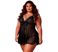 ohyeahlady Camisón Mujer de Encaje Talla Grande Picardias Elegante Pijama Sin Mangas Picardía Mujer Vestido Lencería Negligee Ropa Interior Vestidos Lencería Ropa para Dormir y Braguita(Negro,XXL)