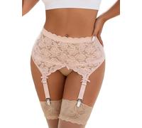 ohyeahlady Liguero Mujer Talla Grande Elásticos Corsé con 4 Clips Ajustables Lencería Liga de Cintura Alta para Medias Clásico Malla Ropa Interior de Encaje Floral Gran Tamaño(Beige,3XL-4XL)