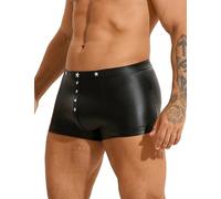 ohyeahlady Talla Grande Boxer Hombre Cuero Sintético Culotte Calzoncillos Cintura Baja Ajustados Comodos Traje Brief Pantalones Cortos Underwear Ropa Interior Divertida Lencería Curvy Negro,S