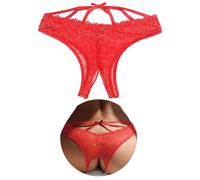 ohyeahlady Tanga Abierto Mujer Tallas Grandes Bragas Brasileñas Sin Costuras Invisible Bikini Braguitas Encaje Suaves Tangas Elástico Culotte Ropa Interior Divertida Underwear Thong Rojo,S