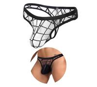 ohyeahlady Tanga Hombre de Encaje Talla Grande Bañador Calzoncillos Tipo Slip Malla Transpirables G-String de Cintura Baja Bikini Mini Slips Braguitas Suaves Lencería Underwear Fishnet Negro,M