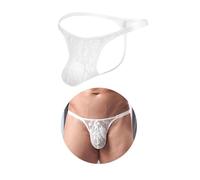 ohyeahlady Tanga Hombre Leopardo Talla Grande Tangas de Hilo Invisible Calzoncillos Transpirable Slips Talle Bajo Men Micro Thong G-String Lenceria Curvy Underwear Ropa Interior Masculino Blanco,L
