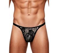 ohyeahlady Tanga Hombre Leopardo Talla Grande Tangas de Hilo Invisible Calzoncillos Transpirable Slips Talle Bajo Men Micro Thong G-String Lenceria Curvy Underwear Ropa Interior Masculino Negro,L