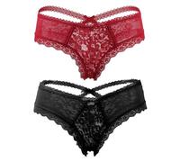 ohyeahlady Tanga Mujer Encaje Cintura Baja Talla Grande Invisible Bragas Brasileñas Suaves Braguitas Elástica Comodoas String T Back Thong Lencería Lingerie Ropa Interior Femenina(Negro-Rojo,3XL-4XL)