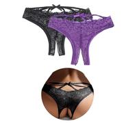 ohyeahlady Tanga Mujer Tallas Grandes Bragas Brasileñas Sin Costuras Invisible Braguitas Encaje Suaves Tangas Elástico Culotte Ropa Interior Divertida Underwear Thong Lingerie Curvy Negro+Violeta,XL