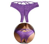 ohyeahlady Tanga Sexy Mujer Abierto Tallas Grandes Bragas Brasileñas Encaje Invisible Bikini Braguitas Encaje Suaves Tangas Elástico Culotte Ropa Interior Divertida Underwear Thong Violeta,L