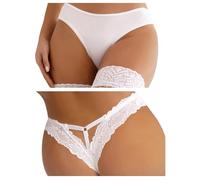 ohyeahlady Tanga Sexy Mujer Lenceria Bragas Abiertas Culotte Encaje Lencería Hot Talla Grande Ropa Interior Braguitas G-String T-Back Thongs Bikini 2pcs Blanco,L