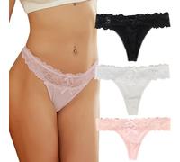 ohyeahlady Tangas Sexy para Mujer Pack Talla Grande Bragas Brasileñas con Encaje Sin Costuras Invisible Braguitas Cintura Baja Thong Mini String de Encaje T-Back Bikini Underwear 3Blanco,M-L