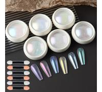 OHYER 12 piezas Polvo de Uñas Cromado Brillo de Uñas Súper Espejo para Esmalte Gel Aurora Iridiscente espejo camaleón holográfico polvo de uñas Polvo Metálico Aurora Pincel esponja (Polvos Aurora)
