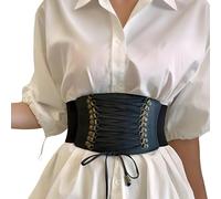 OHYER Cinturón Corsé para Mujer Corset de Cuero Elástico Cinturón para Mujer Ancho Cuero PU de Metal Cintura Elástica Ancha Correa de Piel Estilo Occidental (Banda elástica ancha, Negro)