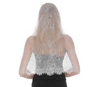 OHYER Mantilla de encaje velo católico Velo Mujer Mantilla De Encaje Española Católica para Mujer Boda Masiva Novia Velo de Encaje Católico Velo de Capilla Hueco Chal Flecos (Blanco)