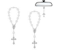 OHYER Rosario de Cruz para Espejo Retrovisor de Coche con San Cristóbal y Crucifijo - Adornos para Colgar En El Interior, Decoración (2)