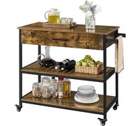 oI3tU6y Estante de Almacenamiento de Cocina Isla de Cocina con Ruedas, Carrito rodante cajón Almacenamiento y toallero, Estante utilitario, Soporte for microondas(Rustic Brown)