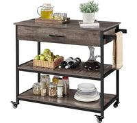 oI3tU6y Estante de Almacenamiento de Cocina Isla de Cocina con Ruedas, Carrito rodante cajón Almacenamiento y toallero, Estante utilitario, Soporte for microondas(Taupe Wood)