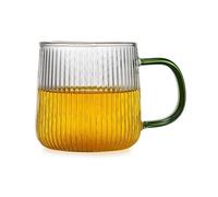 oI3tU6y vasos de agua Taza de vidrio con rayas verticales y asa colorida, 320 ml, borosilicato transparente Accesorios de cocina(Green)