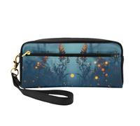 OIBNKCN Bolsa de maquillaje de viaje versátil con diseño de luciérnagas bajo el brillo de la noche, impresión de doble cara, organizador de cosméticos de piel sintética ultrasuave para mujeres