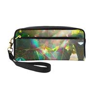OIBNKCN Bolsa de maquillaje de viaje versátil con hojas que emiten luz solar, impresión de doble cara, organizador de cosméticos de piel sintética ultrasuave para mujeres, regalos del día de la madre