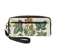 OIBNKCN Bolsa de maquillaje de viaje versátil con hojas verdes bordadas, impresión de doble cara, organizador de cosméticos de piel sintética ultrasuave para mujeres, regalos del día de la madre y