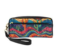 OIBNKCN Bolsa de maquillaje de viaje versátil con patrón de ondas de cactus misterioso, impresión de doble cara, organizador de cosméticos de piel sintética ultrasuave para mujeres, regalos del día de