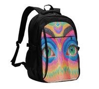 OIBNKCN Mysterious Rainbow EyesClassic Mochila de viaje con puerto de carga USB y conector de música, perfecta para hombres y mujeres, con compartimento para portátil