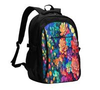 OIBNKCN Roses with ChristmasClassical Mochila de viaje con puerto de carga USB y conector de música, perfecta para hombres y mujeres, con compartimento para portátil