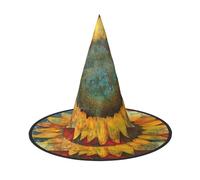 OIBNKCN Sombrero de bruja de Halloween con elementos de girasoles, perfecto para mujeres, hombres, decoración de sombrero de bruja para colgar y uso en fiestas