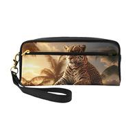 OIBNKCN The Leopard lost in thought under the sunset - Bolsa de maquillaje de viaje versátil, impresión de doble cara, organizador de cosméticos de piel sintética ultrasuave para mujeres, regalos del
