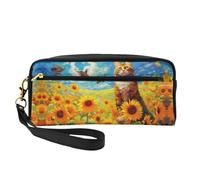 OIBNKCN The little cat in the Sunflower Garden - Bolsa de maquillaje de viaje versátil, impresión de doble cara, organizador de cosméticos de piel sintética ultrasuave para mujeres, regalos del día de