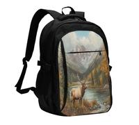 OIBNKCN The Little DeerClassical - Mochila de viaje clásica con puerto de carga USB y conector de música, perfecta para hombres y mujeres, con compartimento para portátil