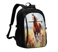 OIBNKCN The Little HorseClassical Mochila de viaje con puerto de carga USB y conector de música, perfecta para hombres y mujeres, con compartimento para portátil