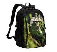 OIBNKCN Una mochila de viaje clásica de iguana verde pensante con puerto de carga USB y conector de música, perfecta para hombres y mujeres, con compartimento para portátil