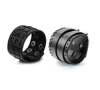 OIDEA 2pcs Hombre Pulsera, Trenzado Punk Rock de Ancho Piel Brazalete de muñeca Brazo Joyas, Regulable Remachadora de Cierre de botón a presión, Color Negro