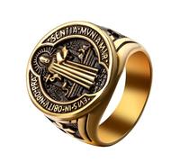 OIDEA Anillo con Sello de San Benito: Anillo de Acero Inoxidable con Sello Católico, Amuleto de Exorcismo con Cruz, Joyería Religiosa, Regalo Para Hombres - Para conmemorar Uso Diario Talla 20