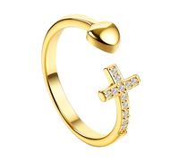 OIDEA Anillo Cruz Cristo Mujer: Oro Aro Cristianismo Forma Cruz Corazón Ajustable - Regalos Religiosos