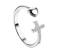 OIDEA Anillo Cruz Cristo Mujer: Plata Aro Cristianismo Forma Cruz Corazón Ajustable - Regalos Religiosos