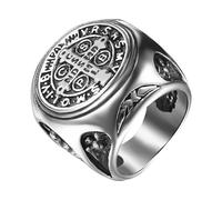 OIDEA Anillo Cruz San Benito: Anillo para Hombre Religioso Masculino de la Orden de Diablo Cruz Acero Inoxidable Hipoalergénico Talla 17 Plata - Para Uso Diario Regalo