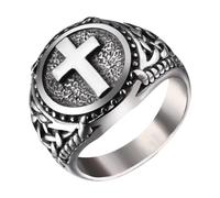 OIDEA Anillo de Motociclista de Acero Inoxidable Estilo Celta Vintage Para Hombre, Joyería Religiosa con La Mano de Dios Y Jesucristo - Plata Talla 30