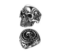 OIDEA Anillo Hombre Acero Inoxidable 2 Pcs Mujer Anillo Cráneo Biker Chulo Hip Hop Punk Rock Joyería Clásico Retro 22 (19.7mm) Plata