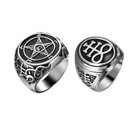 OIDEA Anillo Lucifer Satan Hombre: Diablo Símbolo Sello Anillos de Cruz Joyería Gótica Talla 14 Dos Piezas - Para Uso Diario Regalo