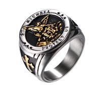 OIDEA Anillo San Miguel Hombre: Juego de Anillos Sello San Cristóbal Acero Inoxidable Oro Ángel de la Guarda Talla 24 - Para Uso Diario y Regalo