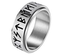 OIDEA Anillo vikingo para hombre: runas nórdicas plateadas de acero inoxidable estilo retro vintage vikingo giratorio anillo de miedo joyas regalo para hombres, fans vikingos, talla 69