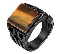 OIDEA Anillo Vintage Brillante para Hombre, Anillo de Acero Inoxidable Ojo de Tigre, Anillo Estilo Rock and Roll Punk, Varios Tamaños, Negro