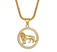OIDEA Colgante de acero oro círculo collar hombre león recortado acero inoxidable bisel con incrustaciones de circonitas regalo graduación niño cumpleaños poder, Estrás
