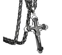 OIDEA Collar Cruz Negro Hombre: Colgante Jesús Crucifijo de Acero Inoxidable con Cadena de 55cm Joyería Cristiana Amuleto Hipoalergénico Antialérgico - Para Uso Diario Rezar Regalos