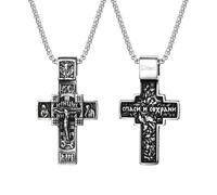 OIDEA Collar Cruz Ortodoxa Hombre: Colgante Cruz de Jesús Runas Vikingas de Aceros Inoxidables - Regalos de Joyería Cristiana