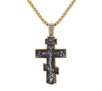 OIDEA Collar Cruz Ortodoxa Hombre Colgante Dorado de Crucifixión Vintage de Jesús en Acero Inoxidable Hipoalergénico Joyas de Pascua Para Rezar Uso Diario y Regalo