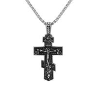 OIDEA Collar Cruz Ortodoxa Hombre: Colgante Plateado Crucifixión Vintage Jesús Cristiano de Acero Inoxidable Joyas de Pascua Religiosas Hipoalergénico Antialérgico - Para Rezar Uso Diario Regalo