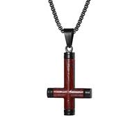 OIDEA Collar Cruz Satánica Invertida para Hombre Colgante de Madera y Acero Inoxidable Estilo Gótico Oscuro Amuleto para el Culto de Lucifer