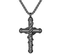 OIDEA Collar Cruz Urna Hombre: Colgante de Ceniza de Hueso Mascota Ser Querido Serpiente Enredada Acero Inoxidable Negro - Para Conmemorar Uso Diario