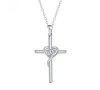 OIDEA Collar de acero inoxidable para mujer: collar de cruz y corazón para mujer con colgante y circonio, joya cristiana romántica, regalo del día de la madre, moyenne, Acero inoxidable, No es una